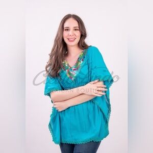 San Antonino Mariposa Teal Blouse